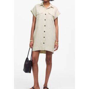 Madewell Womens Oat Linen Shirt Button Dress Short Sleeve Size Large 100% Linen
